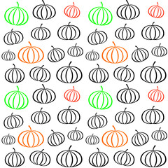 Pumpkin Pattern Outline Vector Illustration in Black, Red, Orange and Green