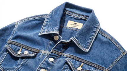 Close-up Detail of a Blue Denim Jacket Collar and Buttons