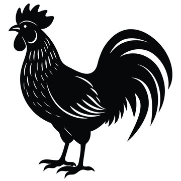 Rooster and hen silhouette collection, farm animal illustration, poultry vector artwork, black and white graphic, rural livestock design, chicken drawing