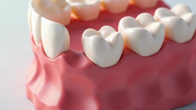 An anatomical model of a tooth with a gap representing a missing tooth, ideal for dental education and demonstration purposes