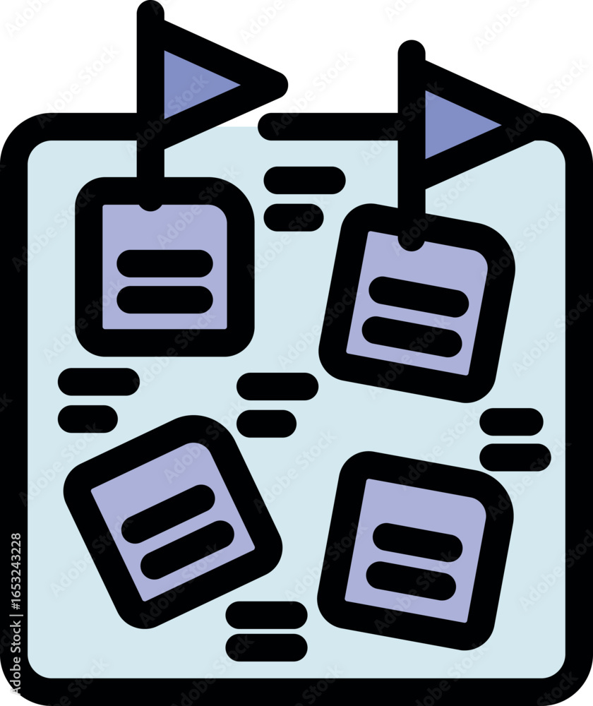 Poster roadmap with checkpoints and flags showing planning and achieving business goals