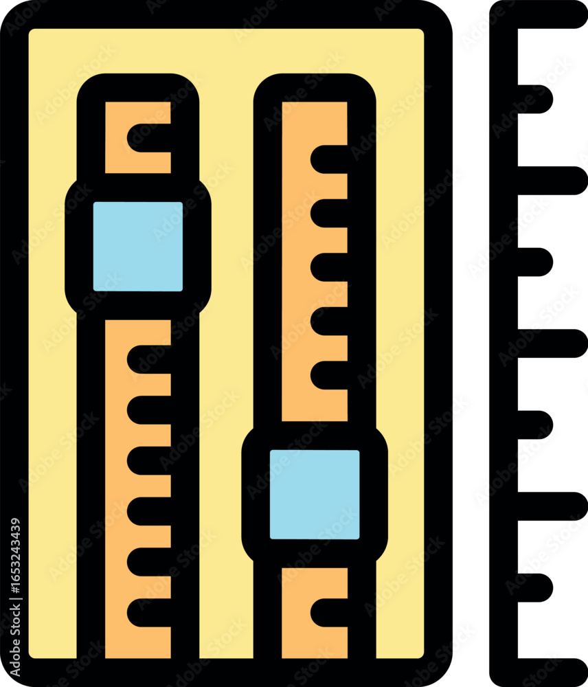 Poster two faders on a mixing console are being adjusted, with a ruler indicating sound levels, symbolizing