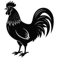 Rooster and hen silhouette collection, farm animal illustration, poultry vector artwork, black and white graphic, rural livestock design, chicken drawing © ABIR