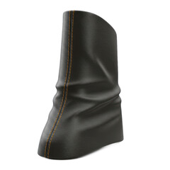 A stylish, dark leather boot design showcases rich folds and subtle stitching accents.