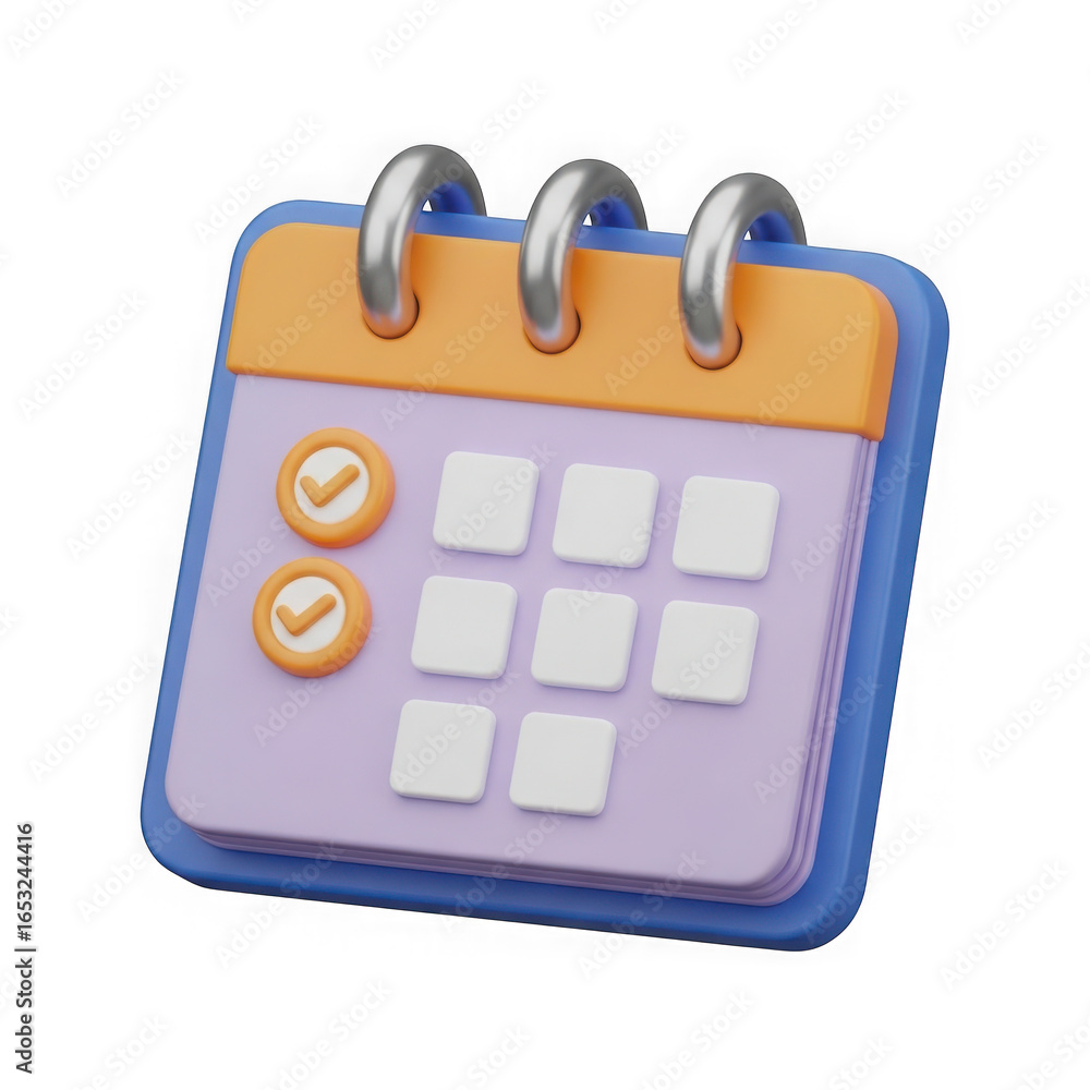 Aufkleber 3d stylized calendar icon with checkmarks and grid for planning and scheduling isolated on transpare