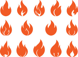 vector fire flame icon,simple and bold design, suitable for logo or tattoo, multiple shapes in variation pack