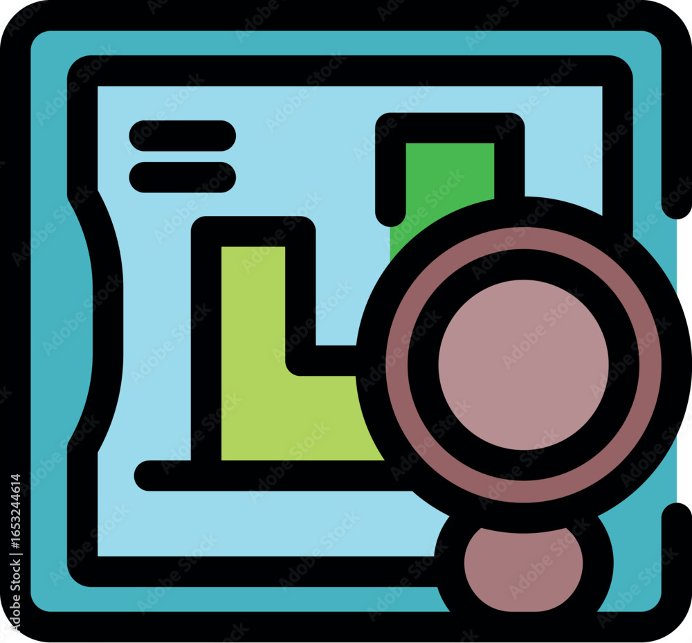 Poster statistical data analysis using a magnifying glass on a tablet screen, enhancing data visualization 