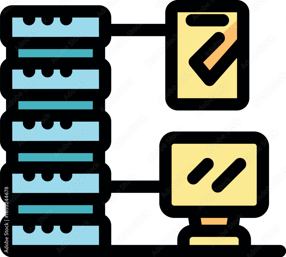 Poster server rack connecting to computer through verified network, ensuring secure data transmission and p