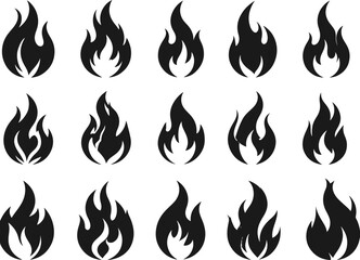 vector fire flame icon,simple and bold design, suitable for logo or tattoo, multiple shapes in variation pack