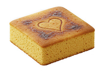 Square cake with heart shape baked isolated on transparent background