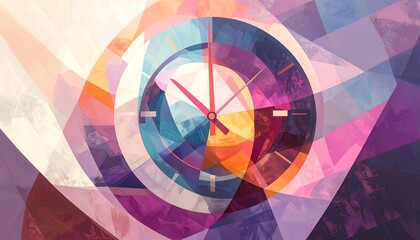 Abstract clock face with vibrant colors and shapes