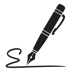 Black notebook pen writing signature vector. Vector black silhouette. with white background