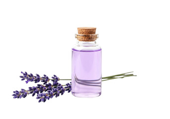 Lavender oil in a glass bottle isolated on transparent background