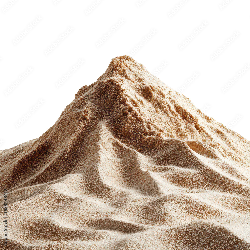 Poster mountains of fine sand create unique textures in a minimalist setting under bright lighting