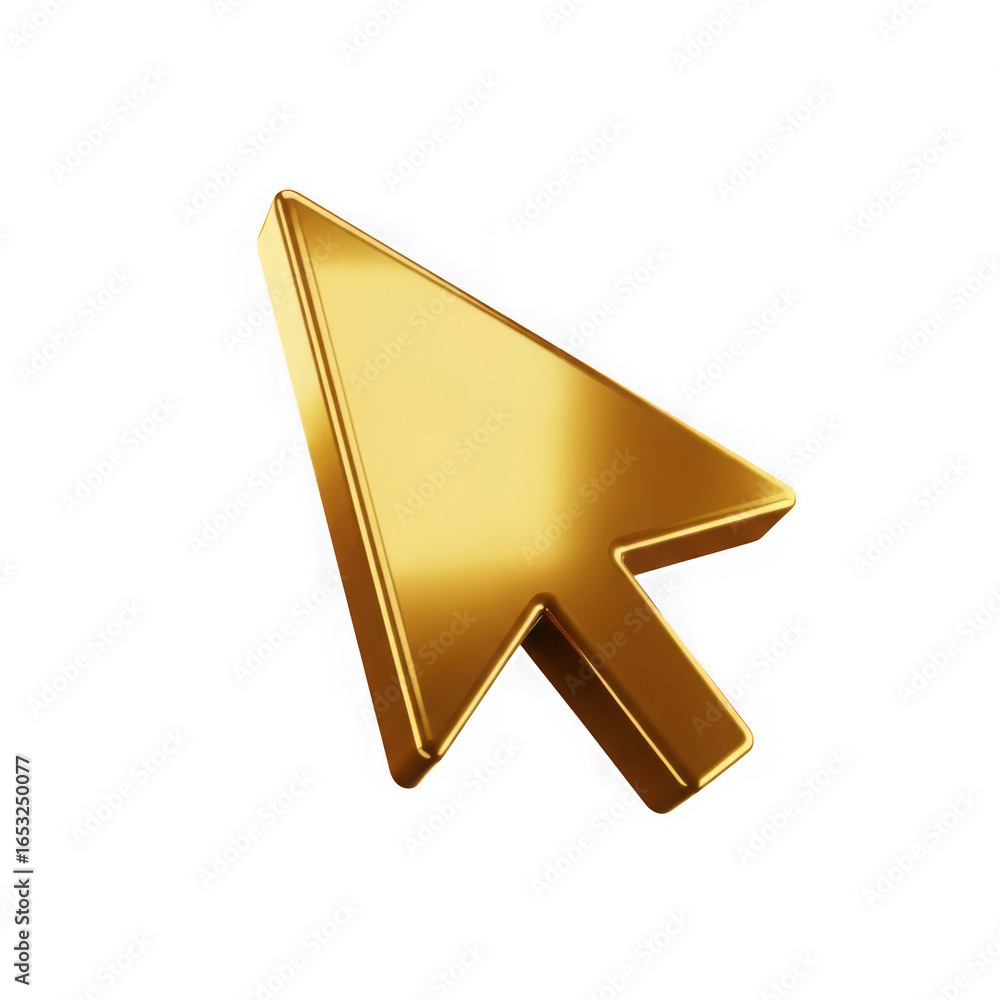 Fototapete shiny golden computer mouse cursor arrow icon isolated on transparent background