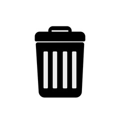 Black and white trash bin icon in simple flat design. Minimalist waste container symbol commonly used for delete, remove, or garbage concepts in apps and web interfaces