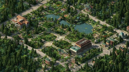 Urban Park Aerial: City Green Space