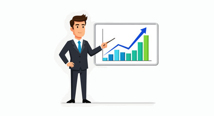 Businessman presenting a positive growth chart with a pointer.