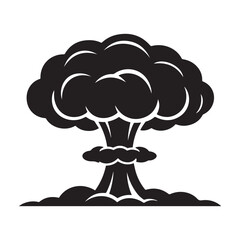 Mushroom Cloud Isolated Vector Illustration Aftermath Nuclear Explosion Silhouette Style. Vector black silhouette. with white background