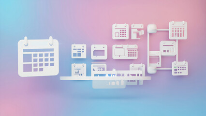 White Calendar Icons Arranged 3d on Colorful Abstract Background