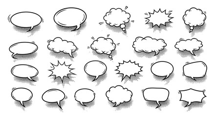 Collection of Hand-Drawn Comic Speech Bubbles and Thought Balloons.
