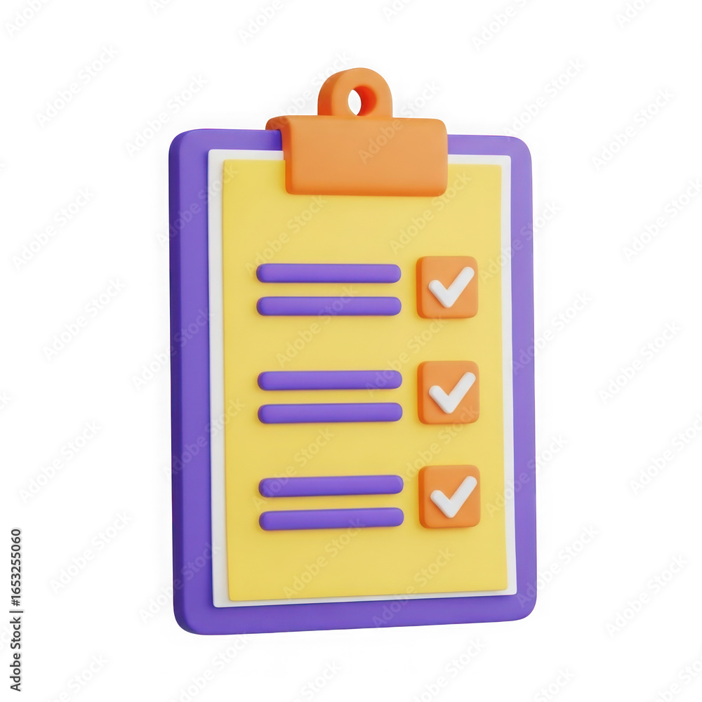 Aufkleber 3d realistic checklist clipboard with completed tasks and purple lines isolated on transparent backg