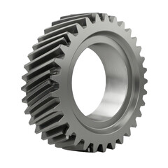 A detailed close-up view of a metallic gear, showcasing intricate gear teeth and a smooth, polished surface.