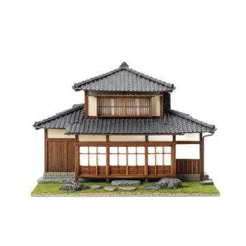 A meticulously detailed model of a traditional Japanese house, showcasing its architectural features and tranquil ambiance.