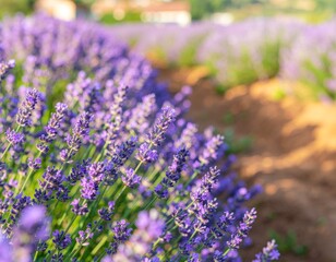 Fototapeta premium Blooming Lavender Flowers in Natural Sunlight – Aromatic Plant Background