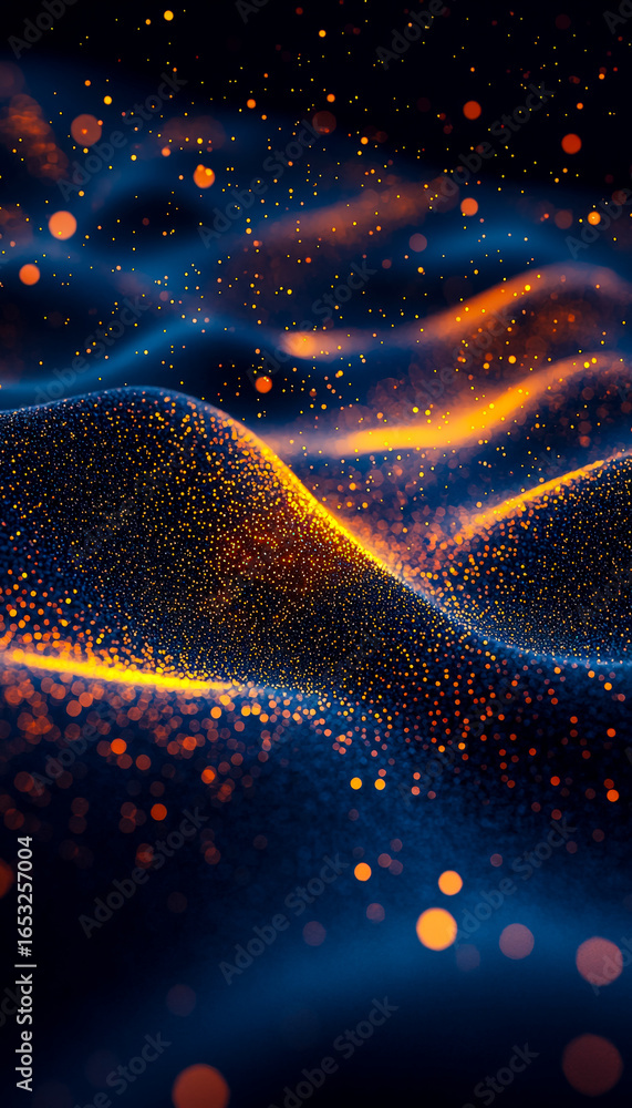 Poster abstract glowing wave and particle light display in vibrant colors