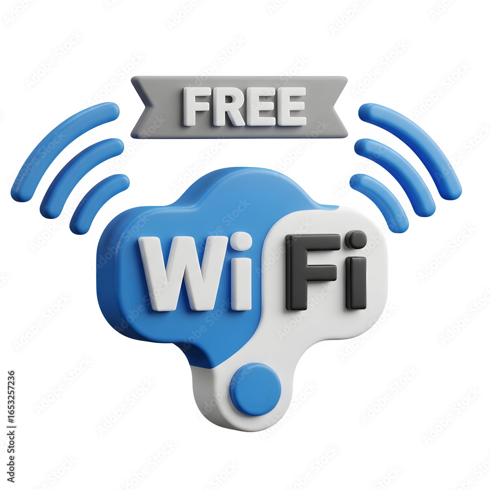 Poster 3d icon of free wifi symbol with signal waves, isolated on transparent background