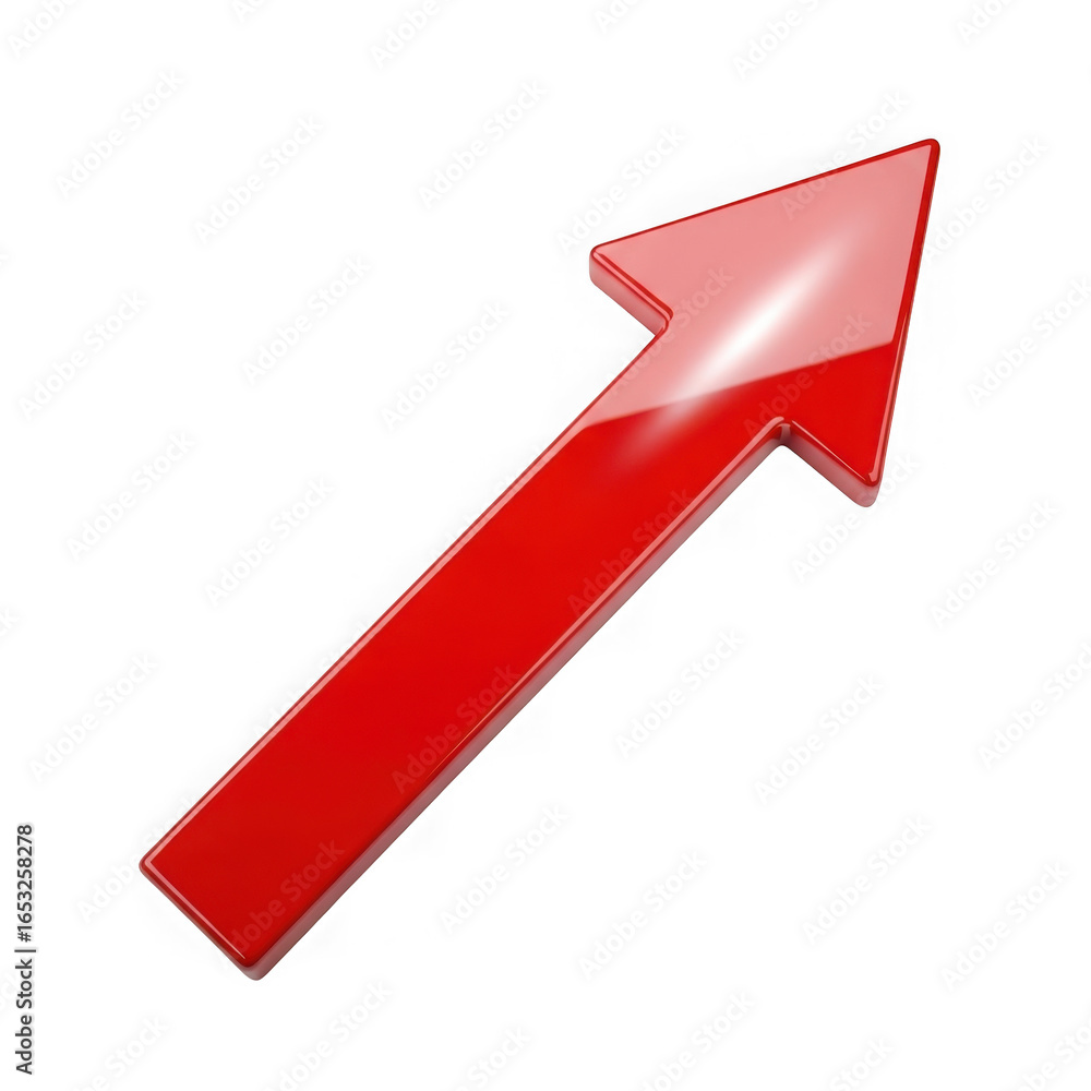 Aufkleber shiny red arrow pointing upwards and to the right isolated on transparent background