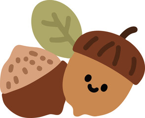 Fruit_Acorns_Chestnuts_Chestnuts_Chuseok_Cute acorn chestnut characters_Autumn fallen leaves