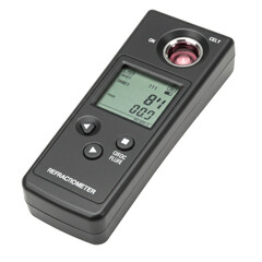 A handheld refractometer, displaying precise measurement data on a digital display, is presented against a dark background.