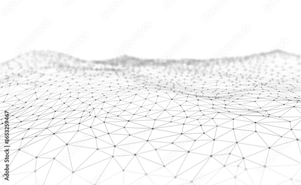Poster abstract background with glowing wave, sea, and water. dots, lines, and triangular polygons. futuris