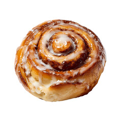 Fototapeta premium A freshly baked cinnamon roll with soft dough, golden-brown glaze, and cinnamon swirl white background