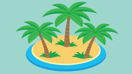 Three Palm Trees on a Small Sandy Island Surrounded by Blue Water tropical beach