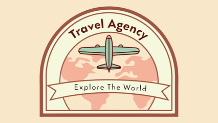 Travel Agency Emblem with Airplane World Map and Slogan badge logo