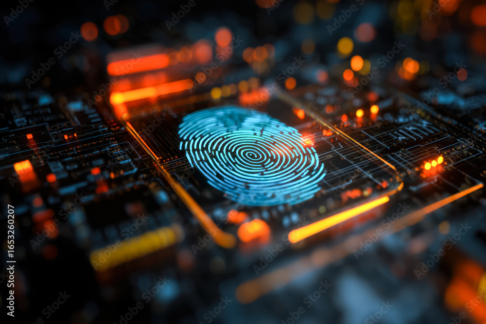 Poster digital fingerprint security on a high-tech circuit board