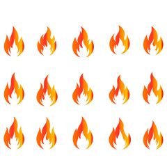 vector fire flame icon,simple and bold design, suitable for logo or tattoo, multiple shapes in variation pack