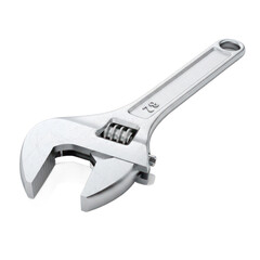 Obraz premium A high-angle, shot of a chrome adjustable wrench, displaying intricate details and a clean, modern aesthetic.