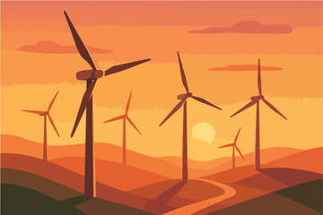 Obraz premium Wind farm at sunset vector 