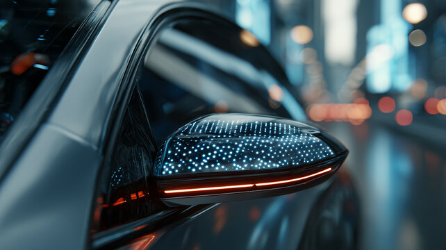 Modern car side view with city lights