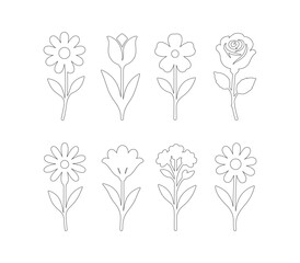set of vector flowers outline art design