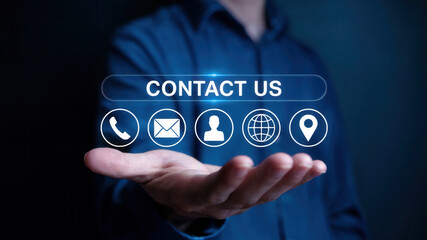 Reach out instantly connecting through diverse digital communication icons displayed on a professional's open palm