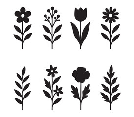 vector set of black and white flowers