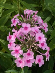 Numerous pink phlox flowers close-up.