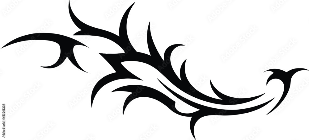 Poster intricate tribal tattoo design featuring sharp lines and swirling shapes creating a visually strikin
