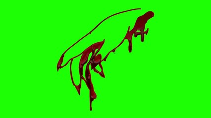 Red liquid dripping and splashing on a green background blood