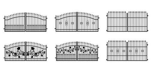 Wrought, iron gates silhouette set - vector illustration